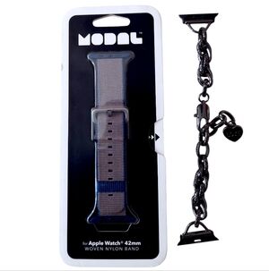 Modal Woven Nylon Apple Watch Band 42mm/ Black Chain link Band (2 Bands)